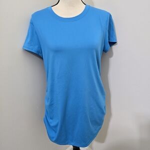 CALIA carrie underwood size Lare Crew Neck Ruched Tee Stretchy Slimming Blue